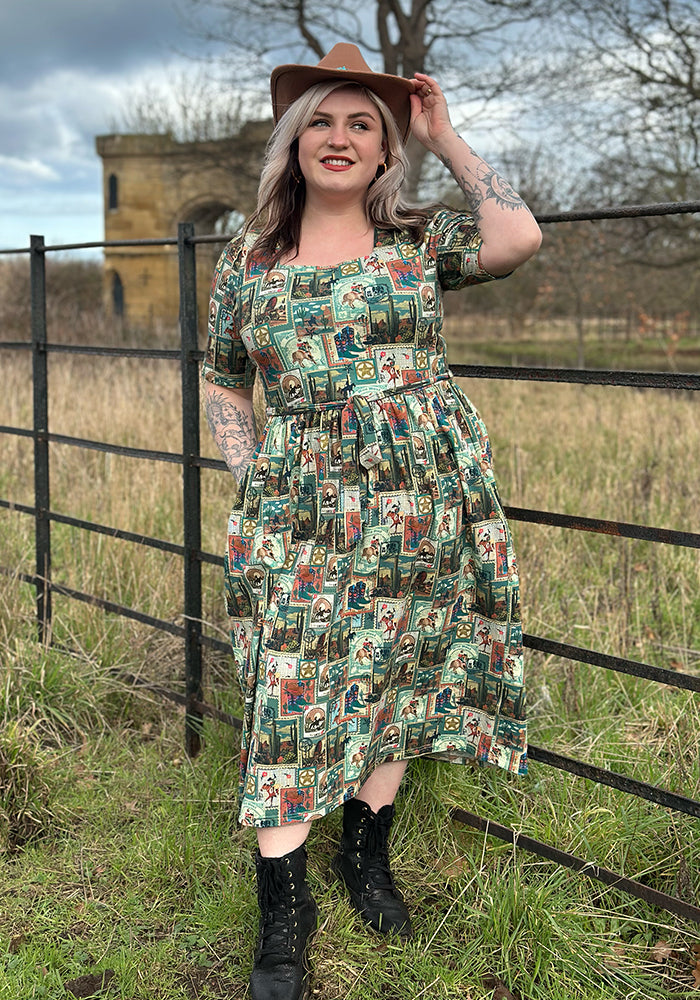 Third angle of Leila Wild West Print Cotton Midi Dress