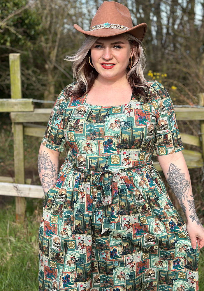 Tenth angle of Leila Wild West Print Cotton Midi Dress