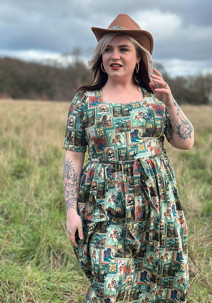 Eighth angle of Leila Wild West Print Cotton Midi Dress