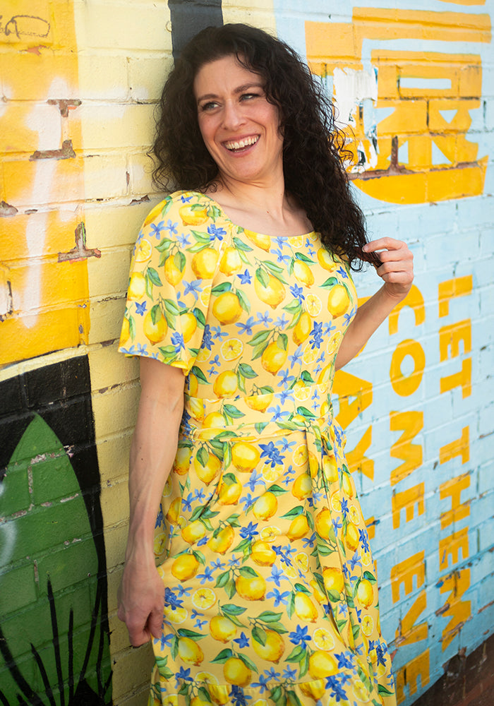 Eighth angle of Avani Lemon Print Square Neck Jersey Top