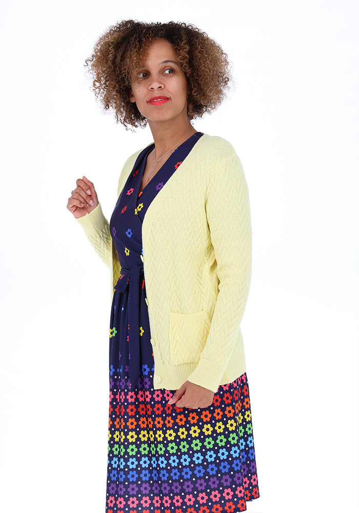 Second angle of Lemon Chevron Knit Cardigan