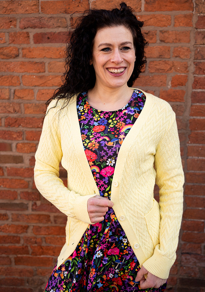 Third angle of Lemon Chevron Knit Cardigan