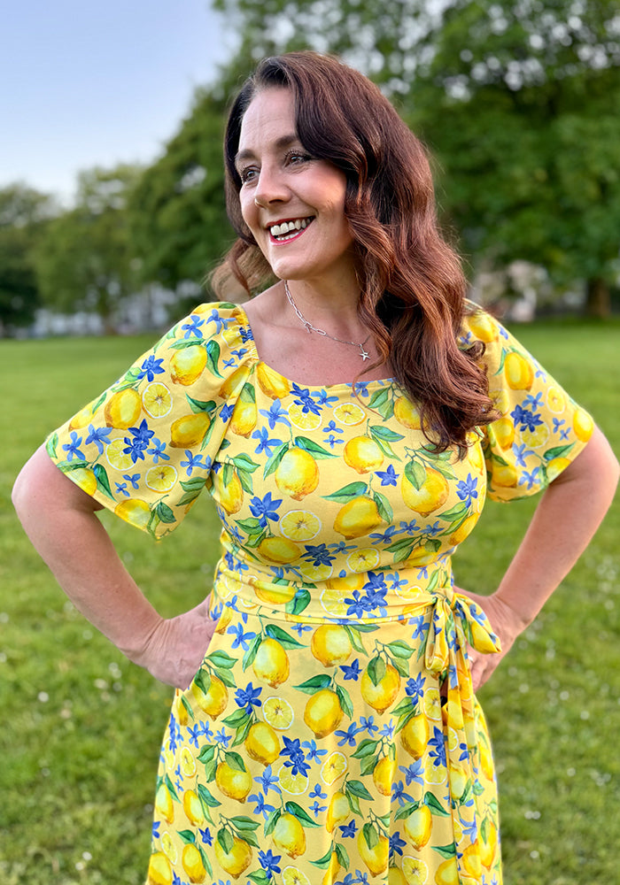 Third angle of Avani Lemon Print Square Neck Jersey Top