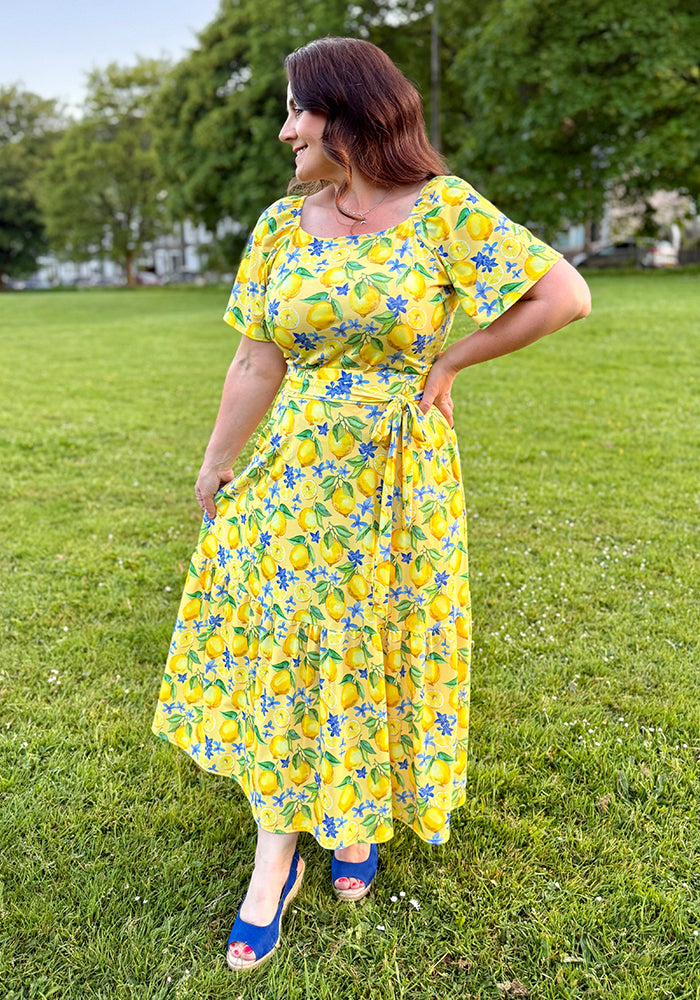 Third angle of Aramis Lemon Print Tiered Hem Jersey Midi Skirt