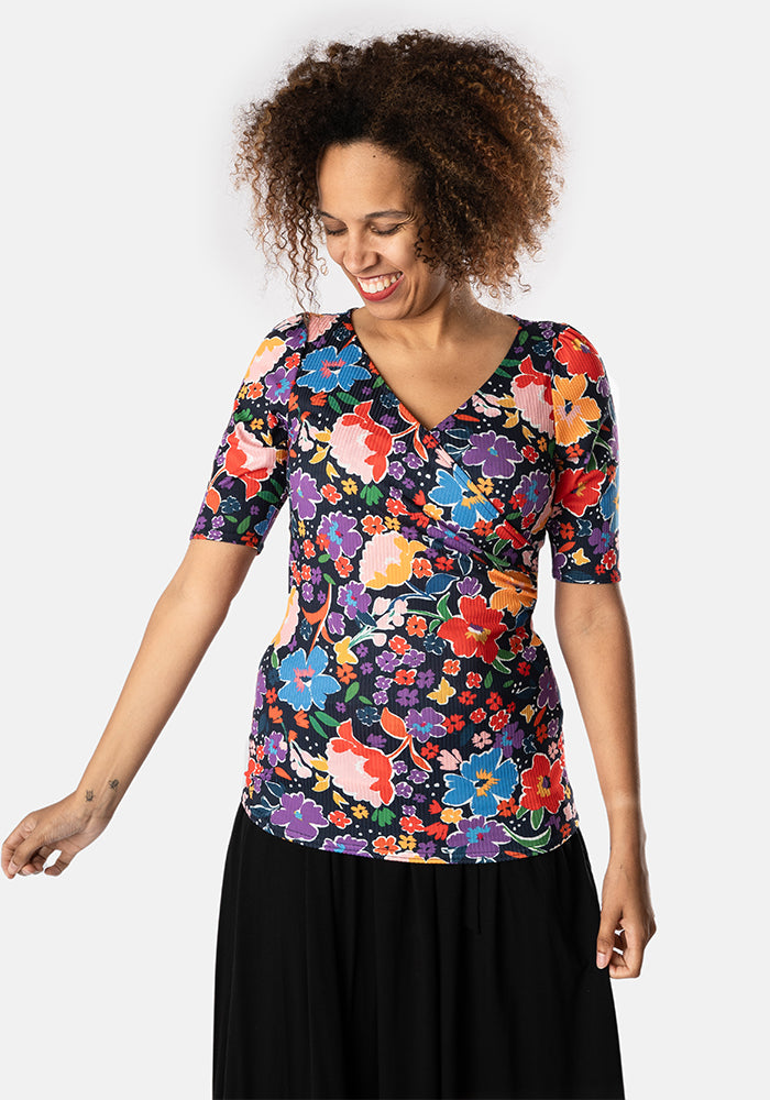 Lenna Floral Wrap Neck Top