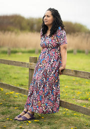 Lennyn Butterfly Wing Print Tiered Hem Viscose Midaxi Dress