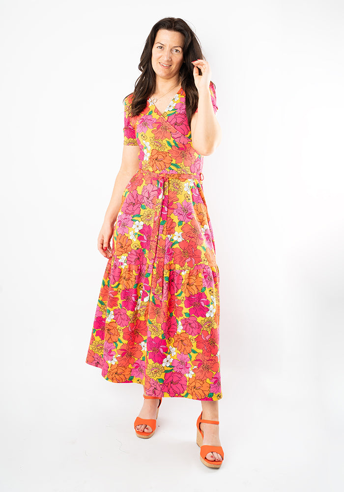 Lenora Bold Floral Print Cotton Midaxi Dress