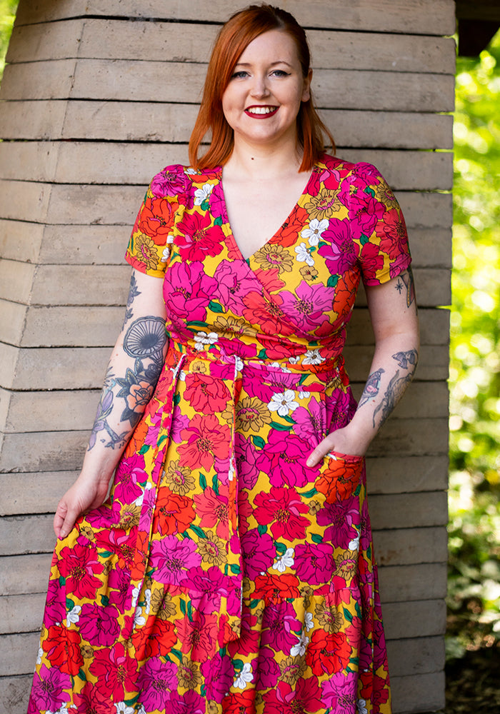 Lenora Bold Floral Print Cotton Midaxi Dress