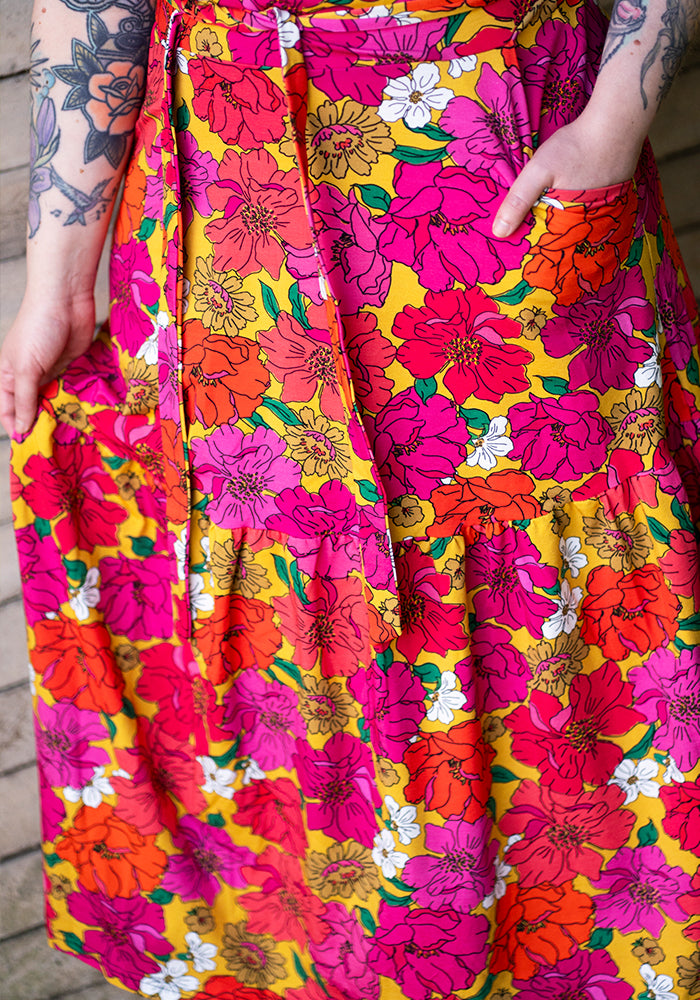 Lenora Bold Floral Print Cotton Midaxi Dress