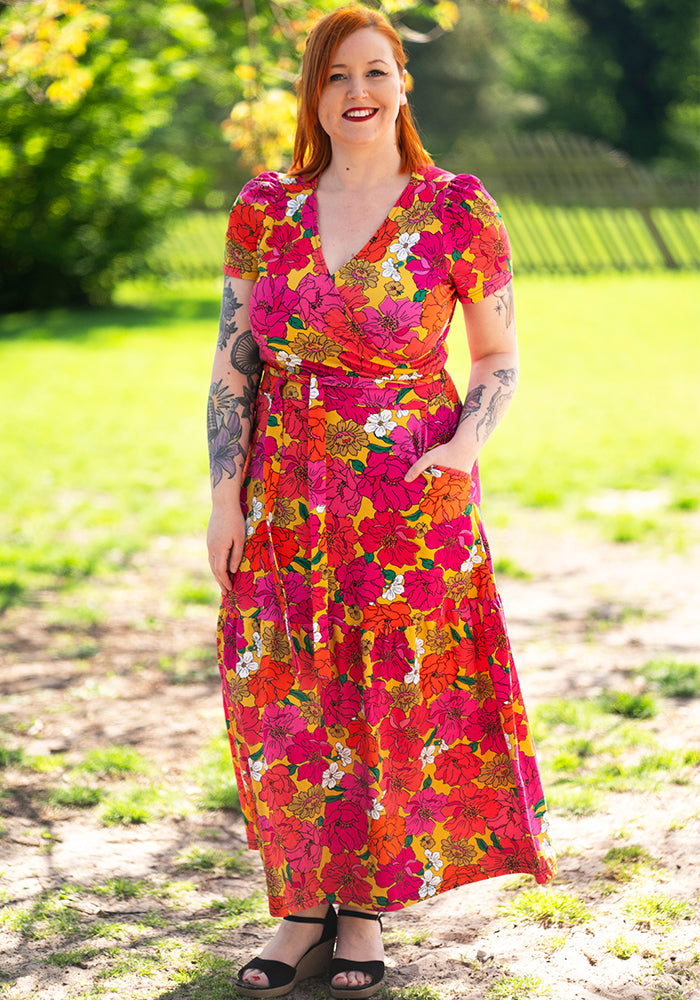 Lenora Bold Floral Print Cotton Midaxi Dress