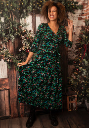 Leora Mistletoe Print Cotton Midaxi Dress