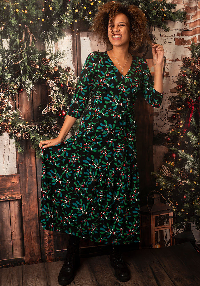 Leora Mistletoe Print Cotton Midaxi Dress