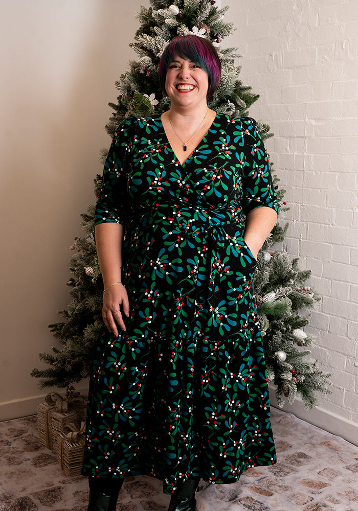 Leora Mistletoe Print Cotton Midaxi Dress
