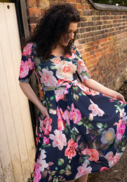 Leontine Vintage Rose Print Swing Dress