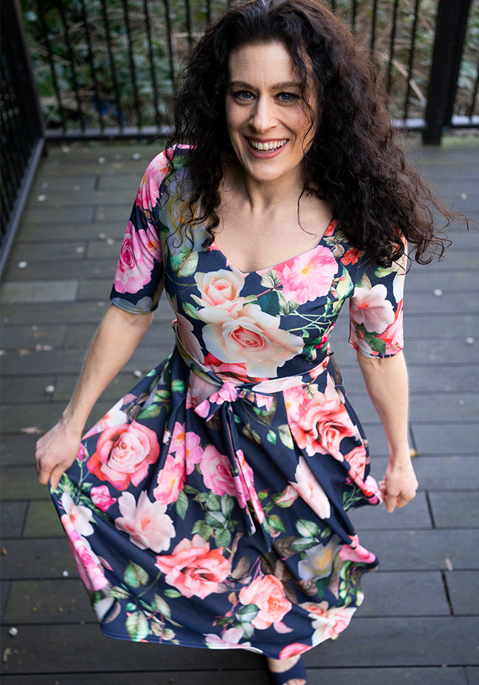 Leontine Vintage Rose Print Swing Dress