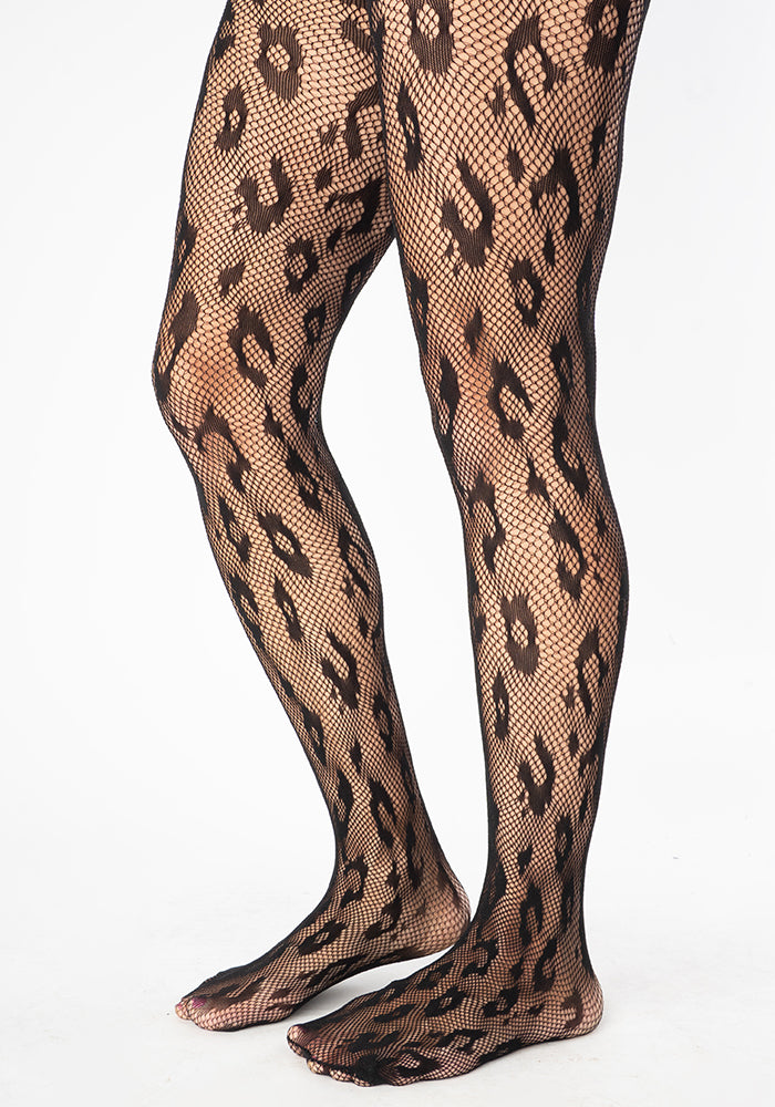 Front view of Animal Print Net Patterned Tights