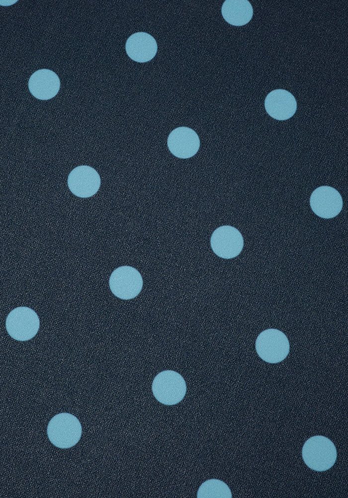 Second angle of Lesleigh Navy &amp; Blue Spot Print Scuba Vintage Swing Dress