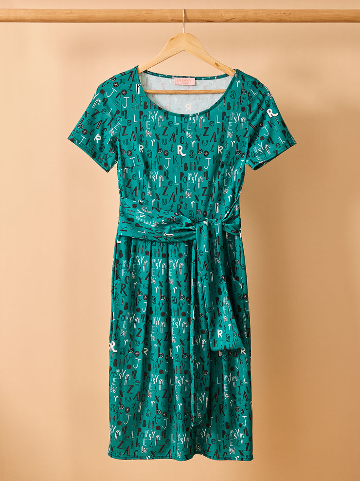 Diaz Letters Print Tie Waist Dress