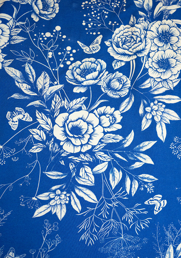 Letticia Blue &amp; White Floral Print Cotton Midi Dress