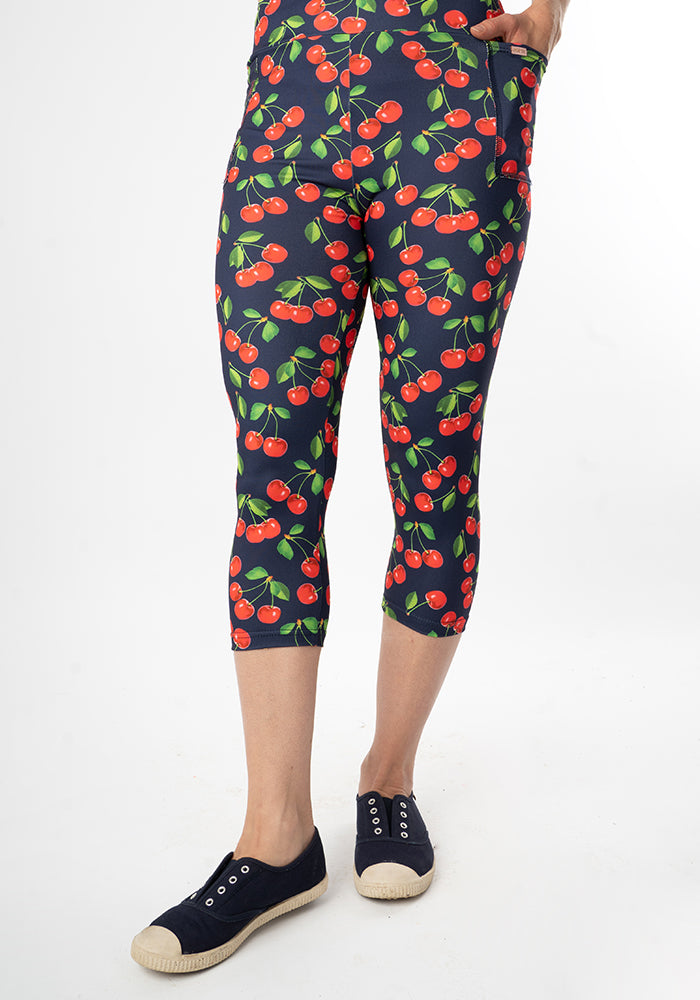 Seventh angle of Lewis Cherry Print Capri Leggings