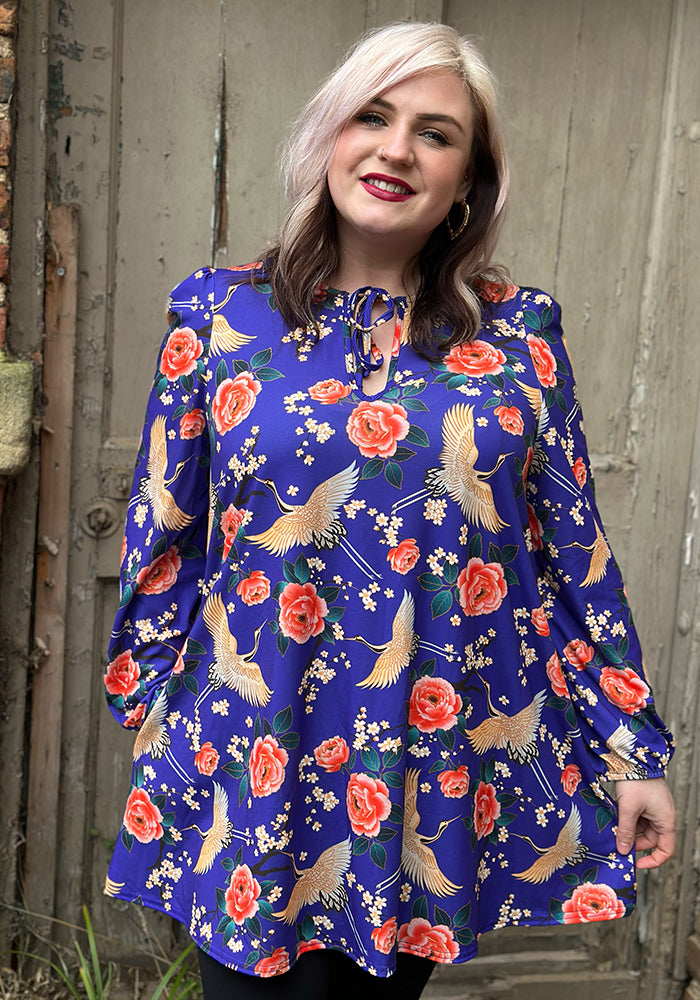 Fifth angle of Lewna Floral Crane Print Jersey Tunic (Purple)