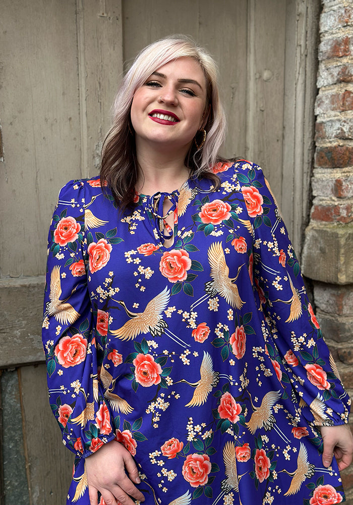 Eleventh angle of Lewna Floral Crane Print Jersey Tunic (Purple)