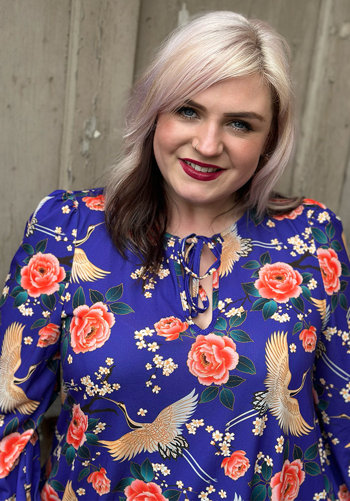 Tenth angle of Lewna Floral Crane Print Jersey Tunic (Purple)