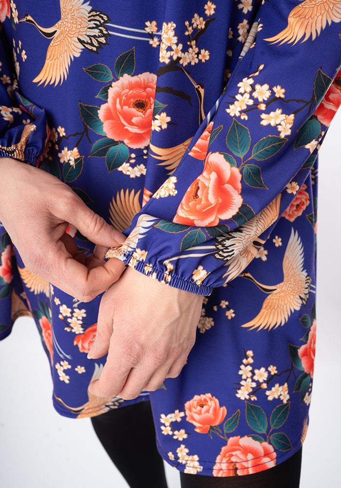 Fourth angle of Lewna Floral Crane Print Jersey Tunic (Purple)