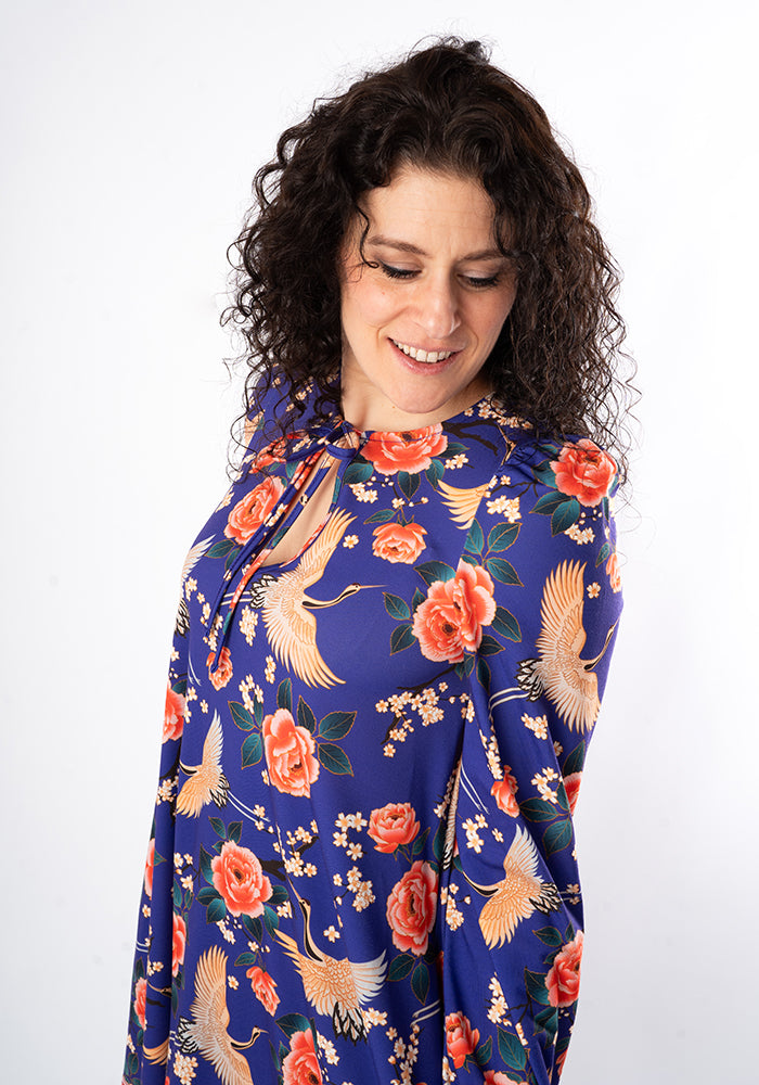 Ninth angle of Lewna Floral Crane Print Jersey Tunic (Purple)