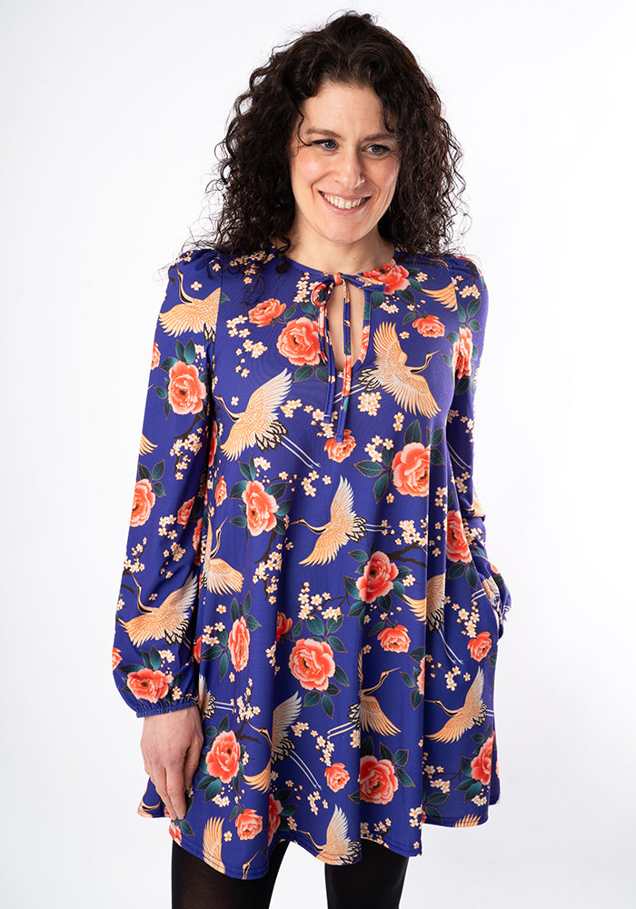 Seventh angle of Lewna Floral Crane Print Jersey Tunic (Purple)
