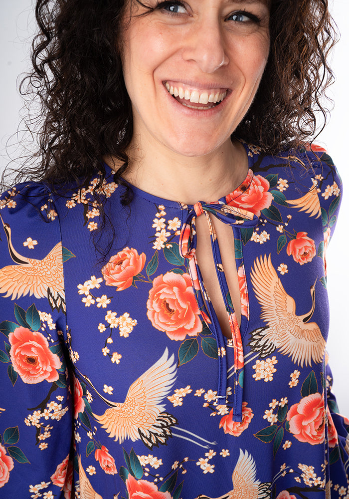 Sixth angle of Lewna Floral Crane Print Jersey Tunic (Purple)