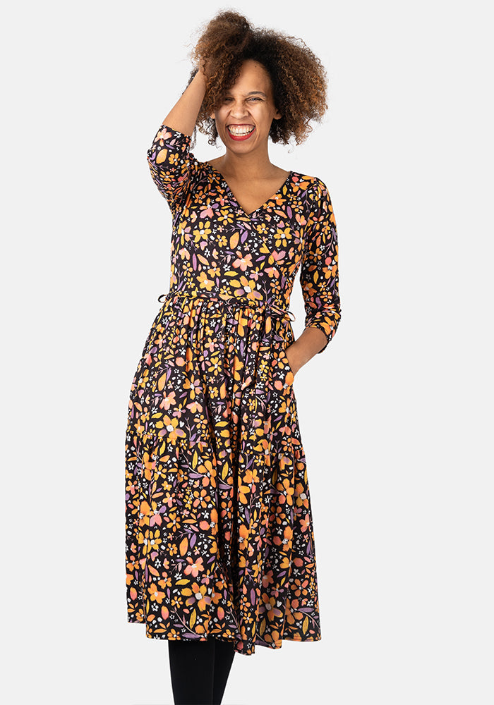 Lexie Ditsy Floral Print Tiered Hem Midi Dress