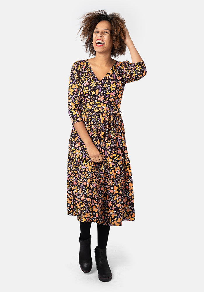 Lexie Ditsy Floral Print Tiered Hem Midi Dress