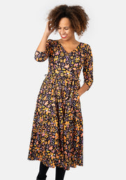 Lexie Ditsy Floral Print Tiered Hem Midi Dress