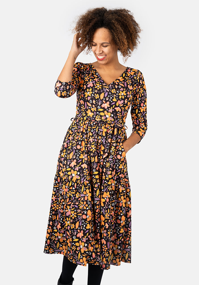 Lexie Ditsy Floral Print Tiered Hem Midi Dress