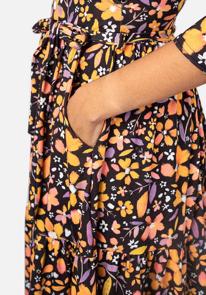 Lexie Ditsy Floral Print Tiered Hem Midi Dress