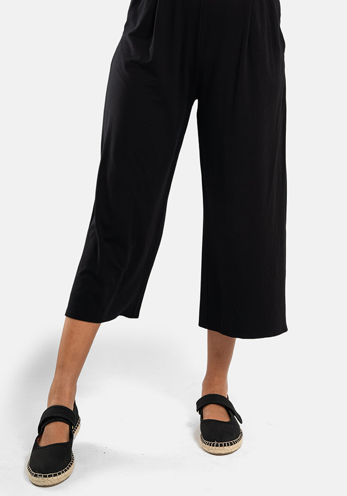 Front view of Lexus Black Viscose Culotte Trousers