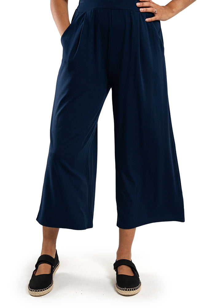 Front view of Lexus Navy Viscose Culotte Trousers
