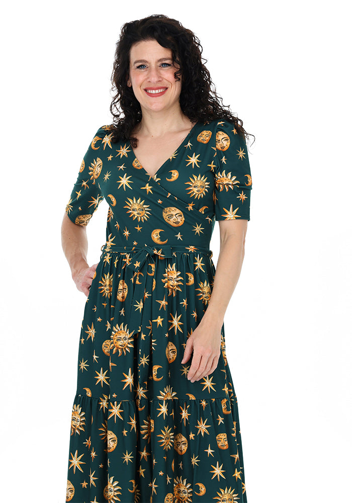 Lian Hand Painted Celestial Print Midaxi Dress