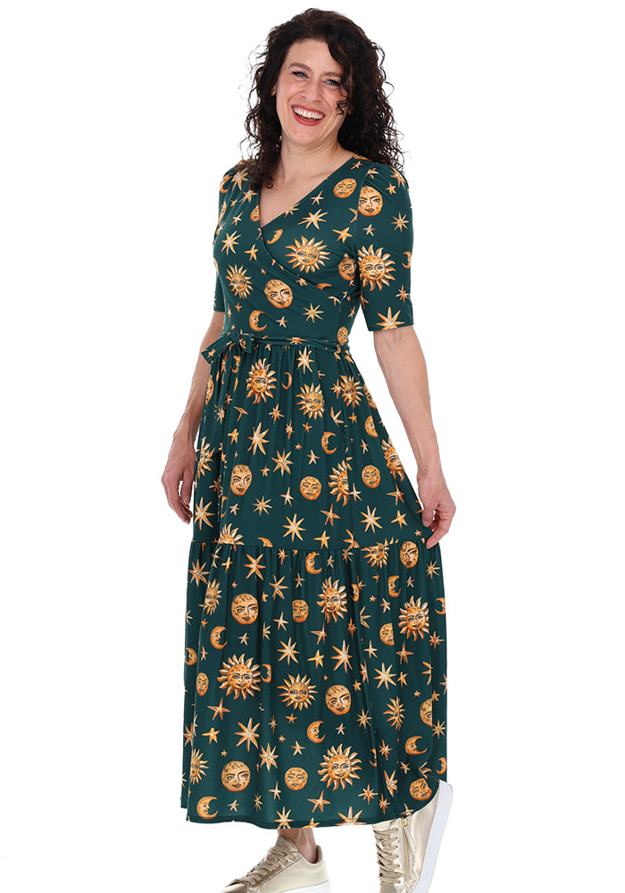 Lian Hand Painted Celestial Print Midaxi Dress