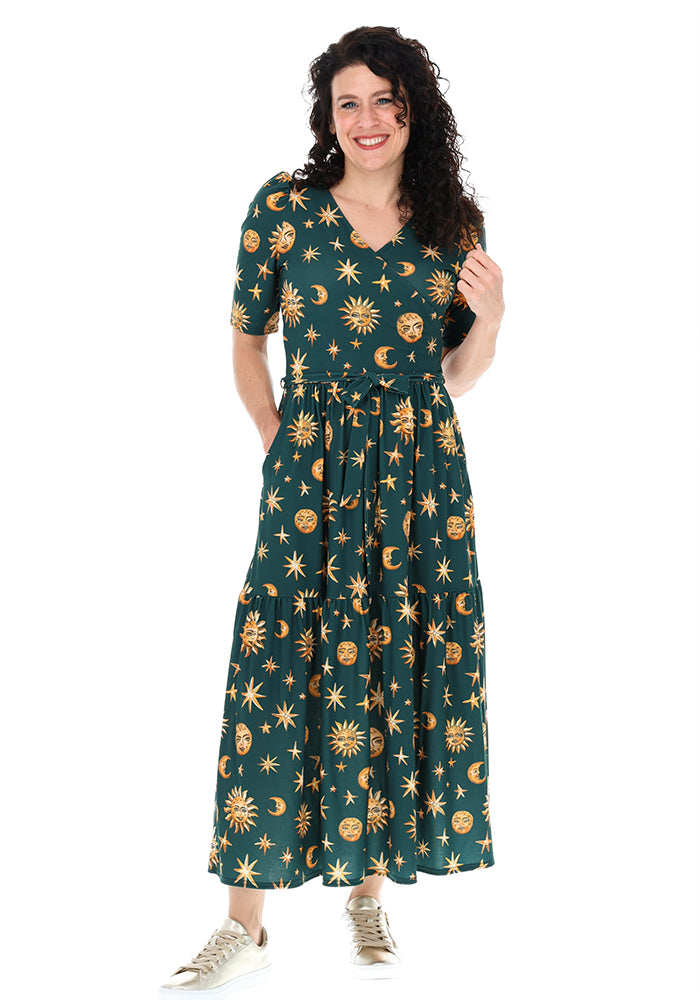 Lian Hand Painted Celestial Print Midaxi Dress