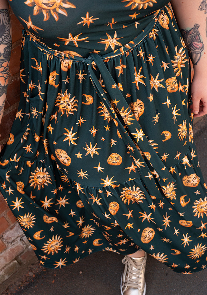 Lian Hand Painted Celestial Print Midaxi Dress