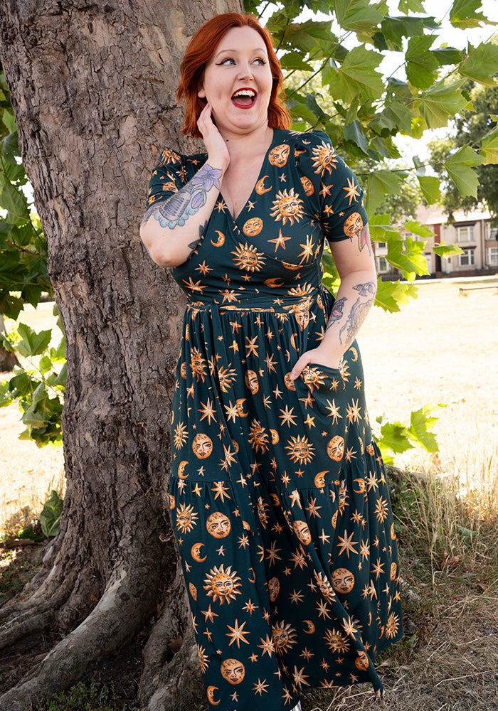 Lian Hand Painted Celestial Print Midaxi Dress