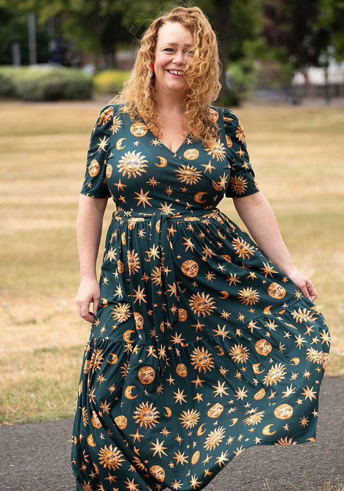 Lian Hand Painted Celestial Print Midaxi Dress