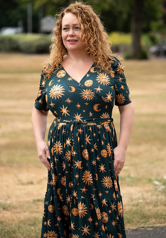Lian Hand Painted Celestial Print Midaxi Dress