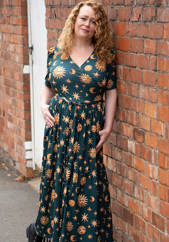 Lian Hand Painted Celestial Print Midaxi Dress