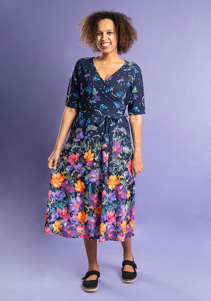 Libelle Border Floral & Dragonfly Print Midi Dress