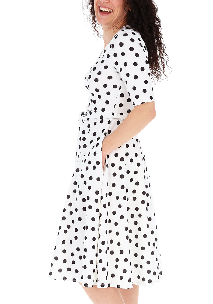 Fifth angle of Liberty Mono Polka Dot Print Scuba Crepe Swing Dress