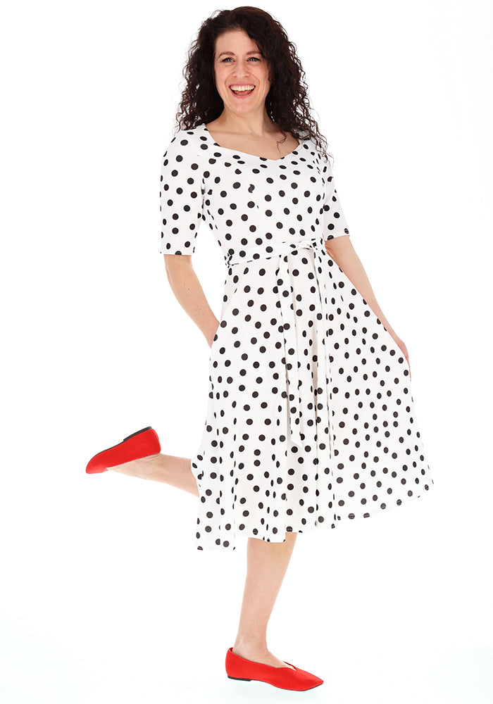 Eighth angle of Liberty Mono Polka Dot Print Scuba Crepe Swing Dress