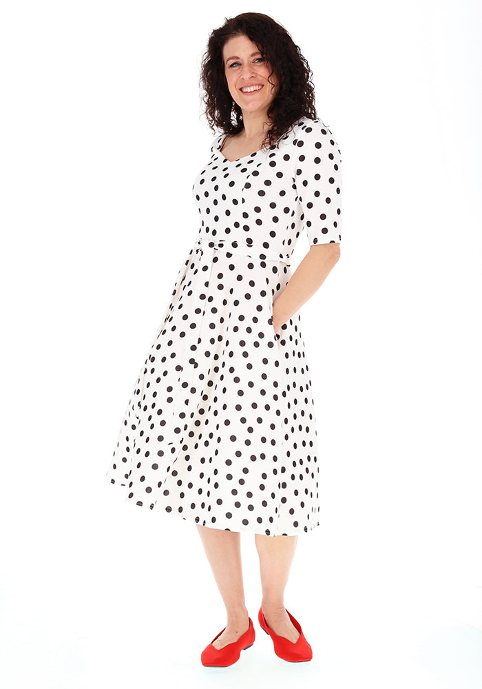 Sixth angle of Liberty Mono Polka Dot Print Scuba Crepe Swing Dress